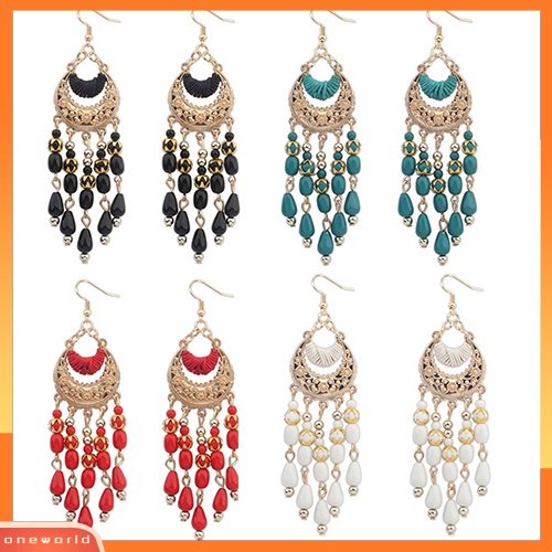 [WOD] Wanita Bulan Sabit Gaya Boho Tetes Telinga Juntai Rumbai Anting Perhiasan