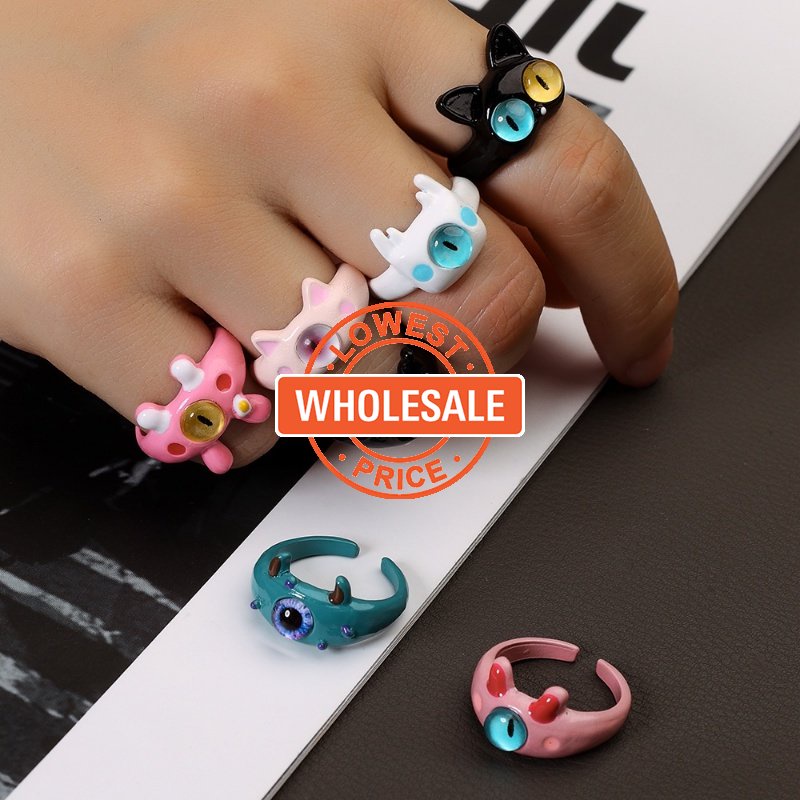 [Harga Grosir] Ulang Tahun Pacaran Perhiasan Hadir Lucu Jari Dekorasi Aksesoris Kartun Monster Kecil Cincin Multi-Warna Pasangan Jari Circlet