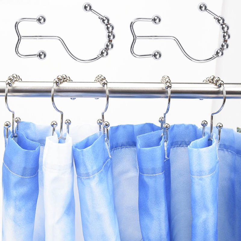 Pengait Shower Curtain Multifungsi Mudah Dipasang/Cincin Tirai Shower Anti Karat Untuk Dapur Kamar Mandi/Logam Tahan Lama Berkualitas Tinggi Double Glide Shower Curtain Bars Hook