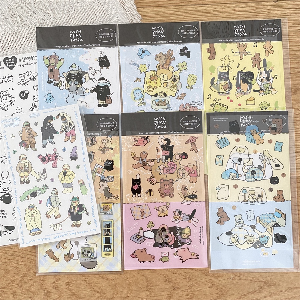 Ins Niche Cute Puppy Bear Sparkling Stickers Handbook Bahan Stiker Dekoratif Photocard Polaroid diy