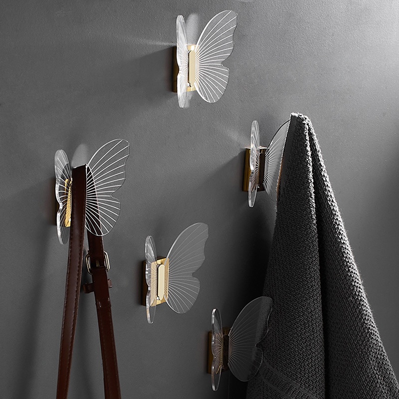 Acrylic Brass Hook Butterfly Robe Hooks Pintu Tas Tempat Kunci Rak Gantungan Handuk Dinding Mouted Peralatan Kamar Mandi Dekorasi Rumah