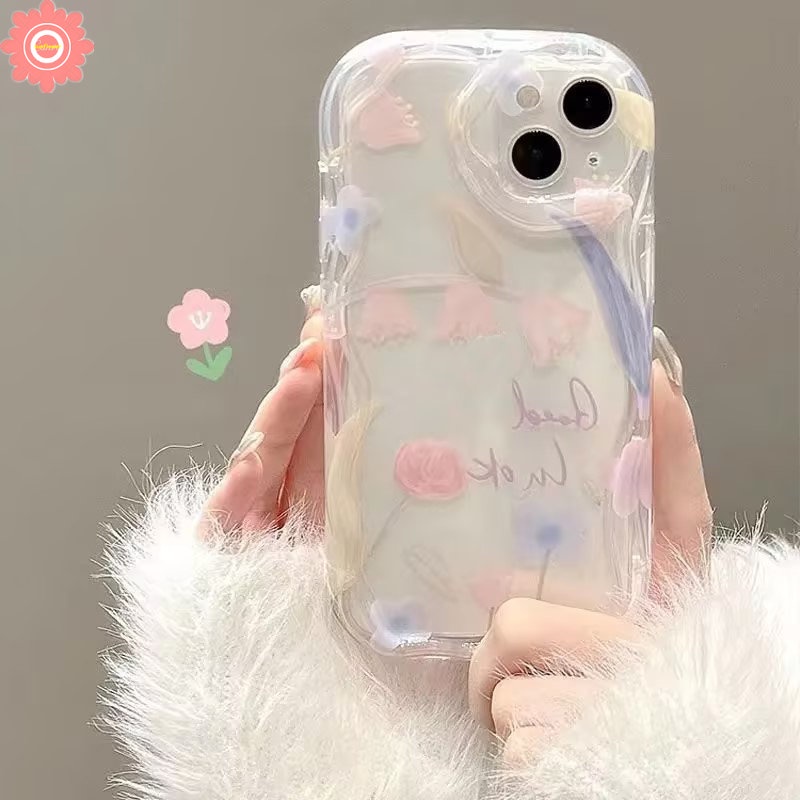 Casing Bunga Tulip Ungu Untuk Redmi 9A 10 10C 10A A1 A2 9 9C NFC 9T POCO M3 Redmi Note 11 11s 10s 12 10 Pro Max Plus 3D Wavy Curved Edge Lembut Transparan Fresh Floral Back Case