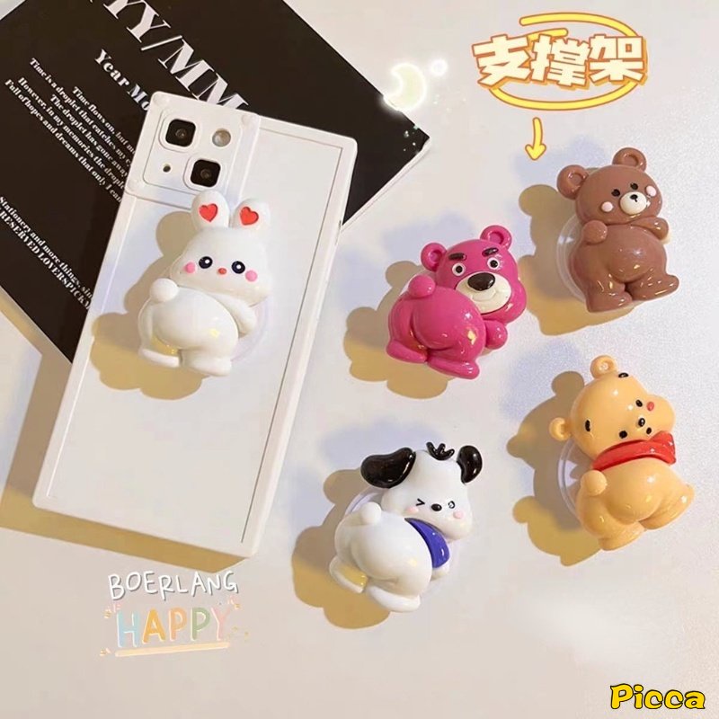 3d DIY Kartun Lucu Strawberry Bear Manyo Winnie The Pooh Bracket Phone Grip Holder Ring Universal Scalable Phone Stand Holder Korea Lovely SpongeBob Patrick Star Melody Pochacco