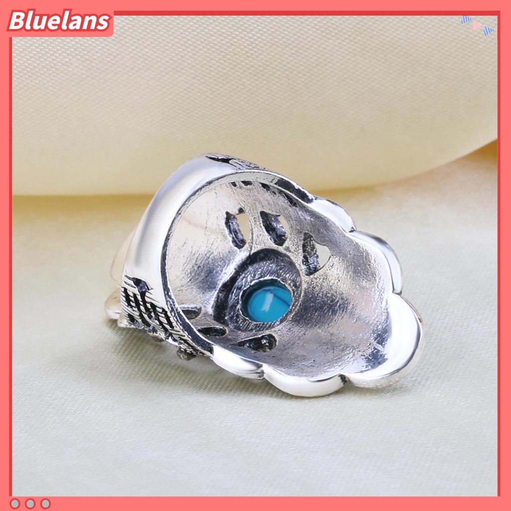 [BLS] Vintage Bertatahkan Pirus Berlian Imitasi Jari Cincin Berongga Pesta Simetris Perhiasan
