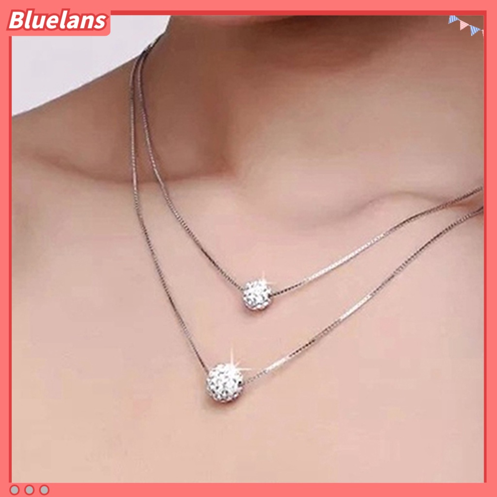 [BLS] Wanita Sederhana Mewah Hias Berlian Imitasi Liontin Double-layer Rantai Kalung Perhiasan