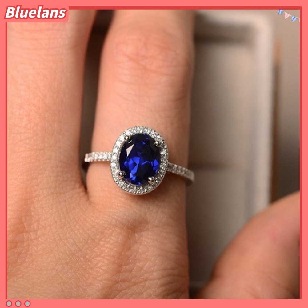 [BLS] Fashion Lady Oval Cubic Zirconia CZ Jari Cincin Pengantin Pernikahan Pertunangan Perhiasan