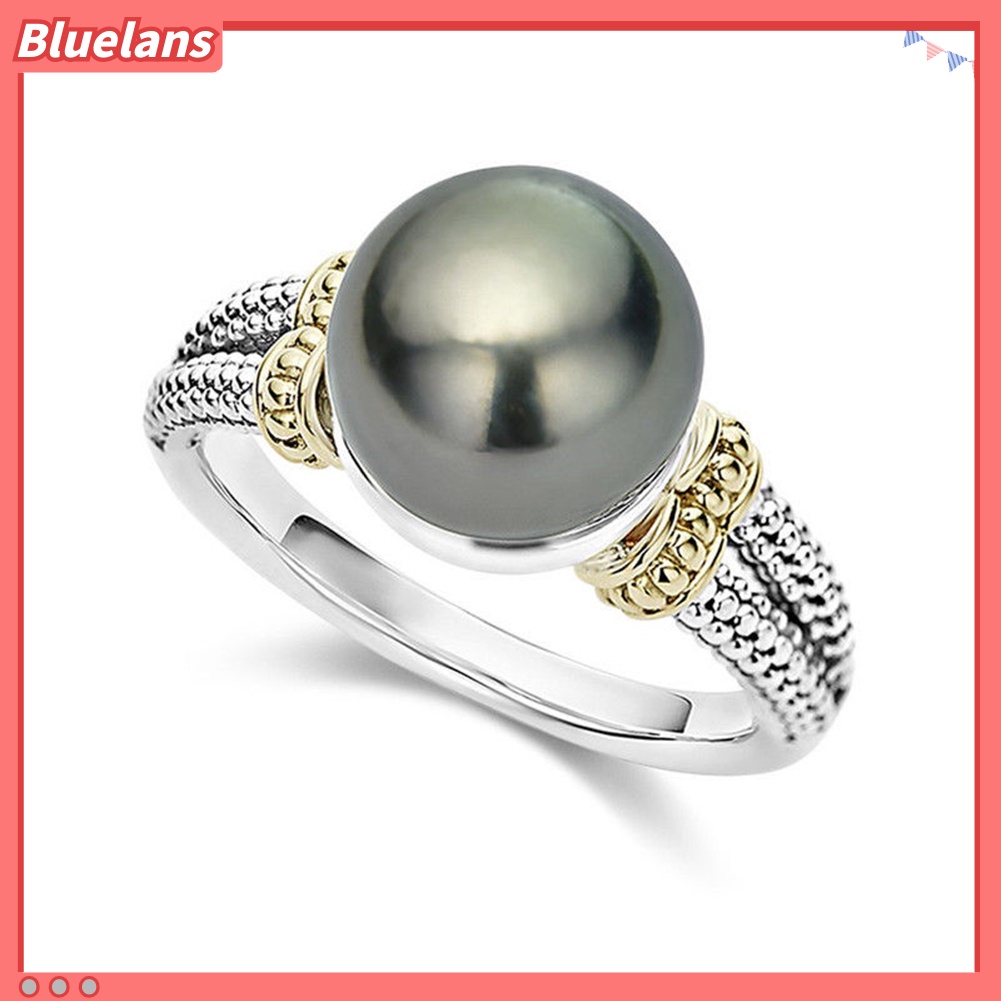 [BLS] Retro Wanita Mutiara Imitasi Ganda Warna Diukir Pertunangan Jari Cincin Perhiasan Hadiah