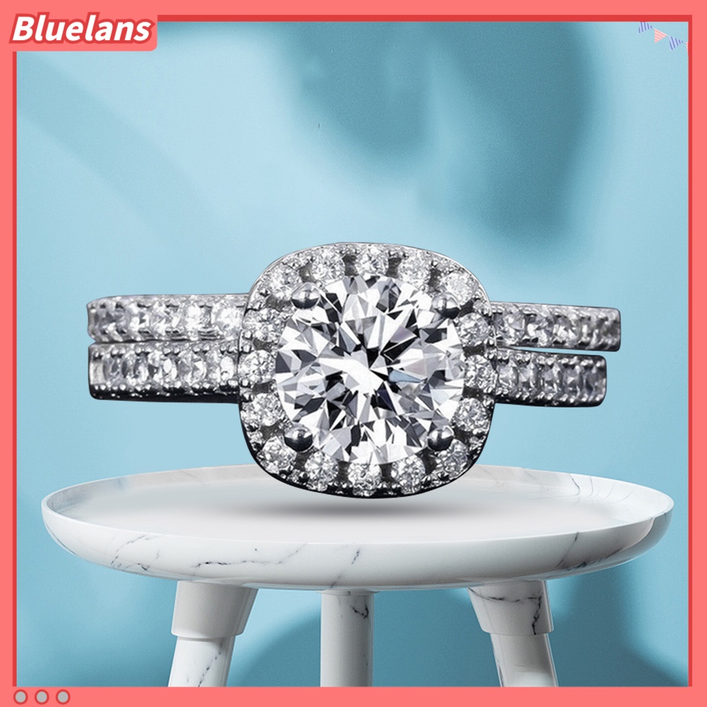 [BLS] 1pasang Cincin Couple Geometris Persegi Berlian Imitasi Perhiasan Indah Terang Kilau Cincin Untuk Pernikahan