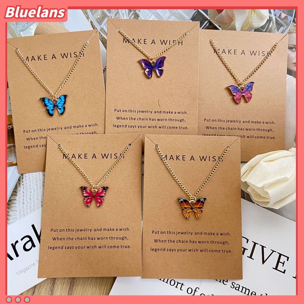[BLS] Wanita Kalung Hidup Indah Tepi Halus Dipoles Kupu-Kupu Bentuk Pacaran Leher Rantai Aksesori Perempuan