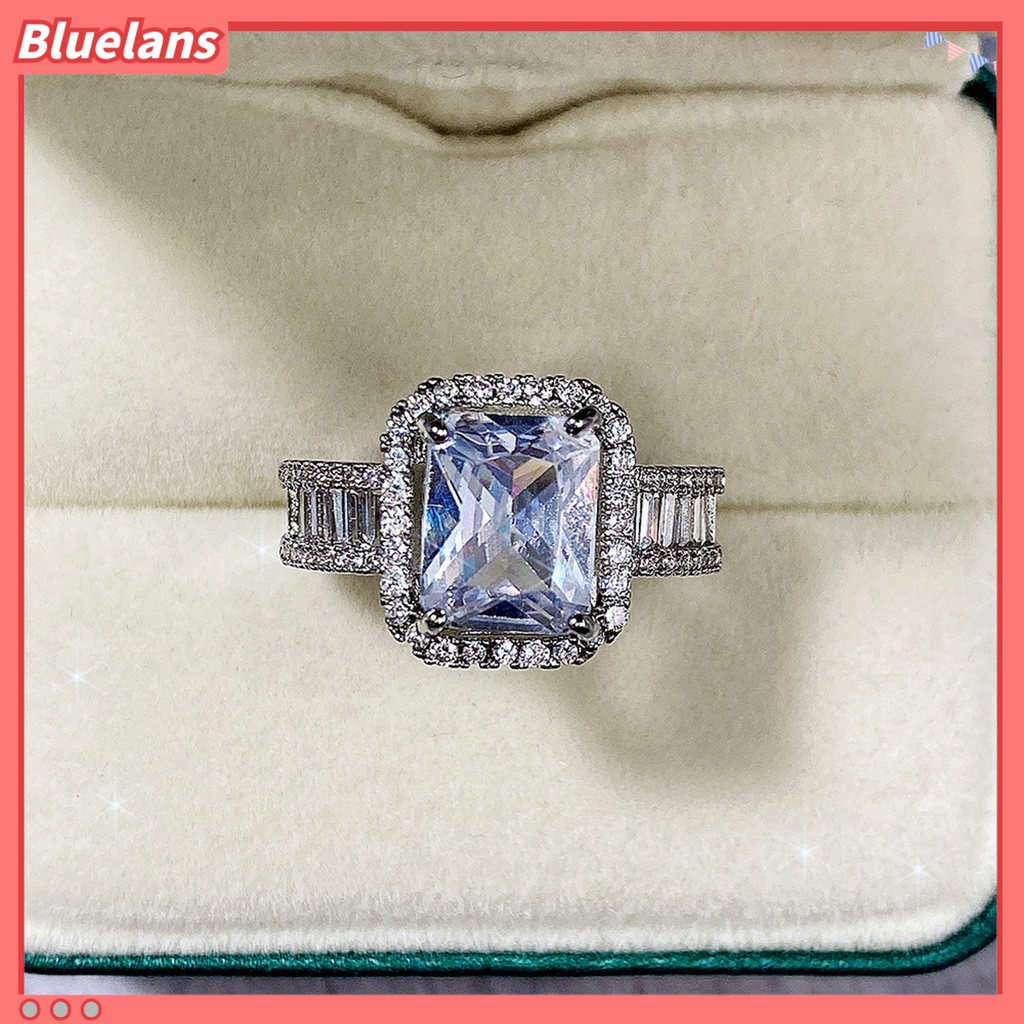 [BLS] Pernikahan Band Bersinar Persegi Berlian Imitasi Hypoallergenic Geometris Gaya Barat Hias Aksesori Bertatahkan Zirkon Lebar Band Cincin Wanita Perhiasan