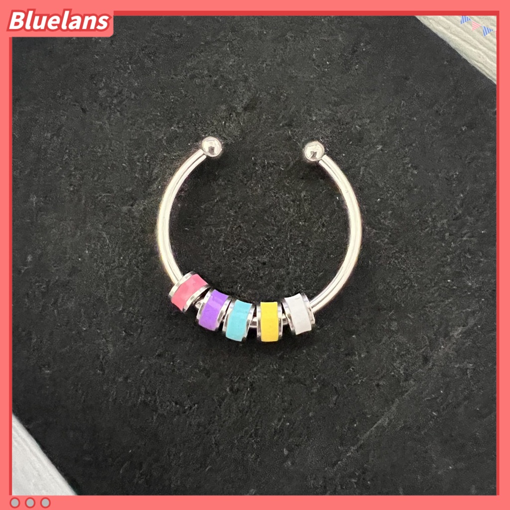 [BLS] Open Ring Adjustable Pengerjaan Halus Penghilang Kecemasan Dengan Manik-Manik Enamel Pembukaan Dekorasi Aksesori Unisex Susun Cincin Berputar Untuk Pakaian Sehari-Hari