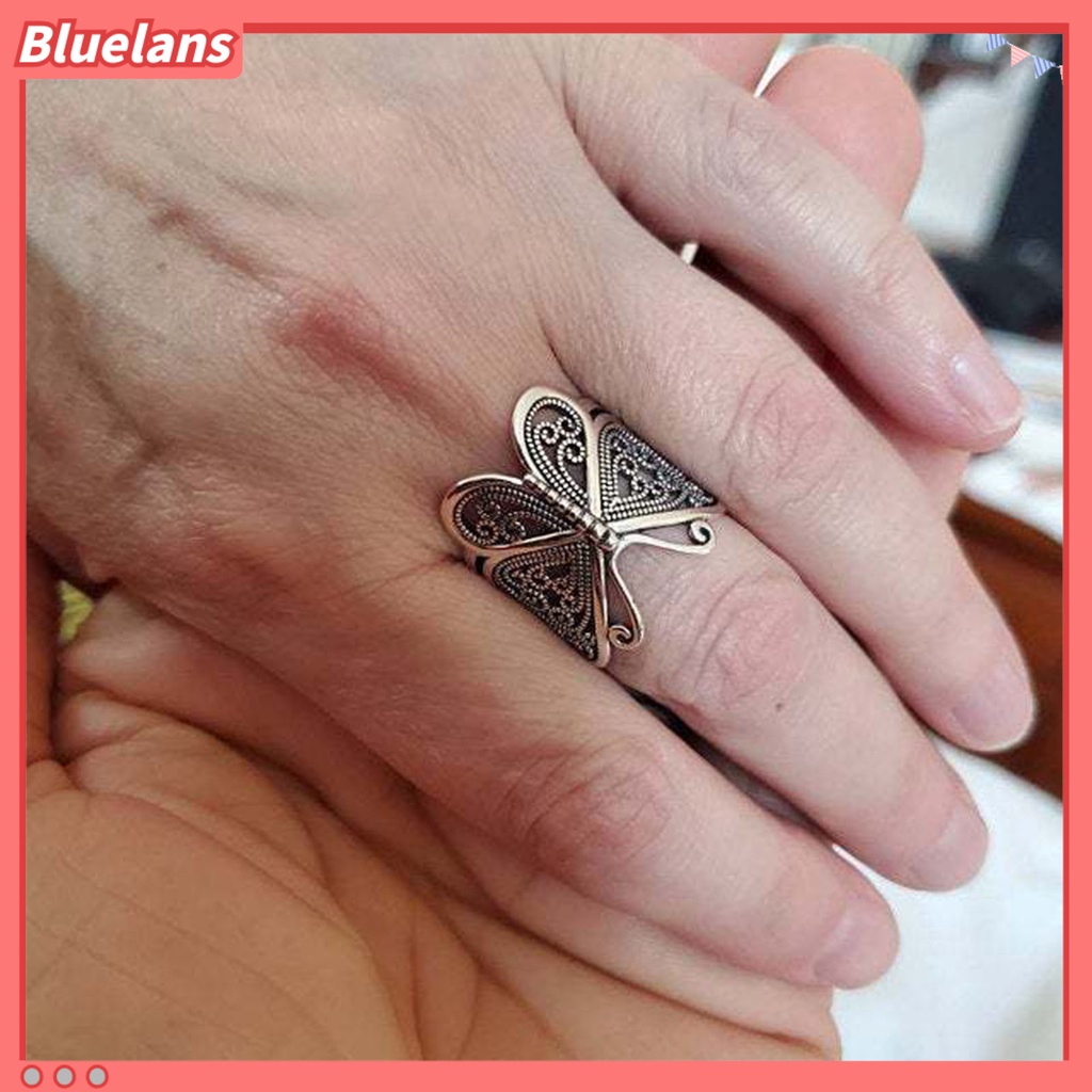 [BLS] Wanita Cincin Ukir Elegan Hypoallergenic Warna Emas Perak Retro Kupu-Kupu Jari Cincin Perhiasan Fashion