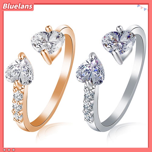 [BLS] Wanita Cinta Ganda Hati Terbuka Cincin Zirkon Mengkilap Tembaga Pernikahan Perhiasan Pengantin