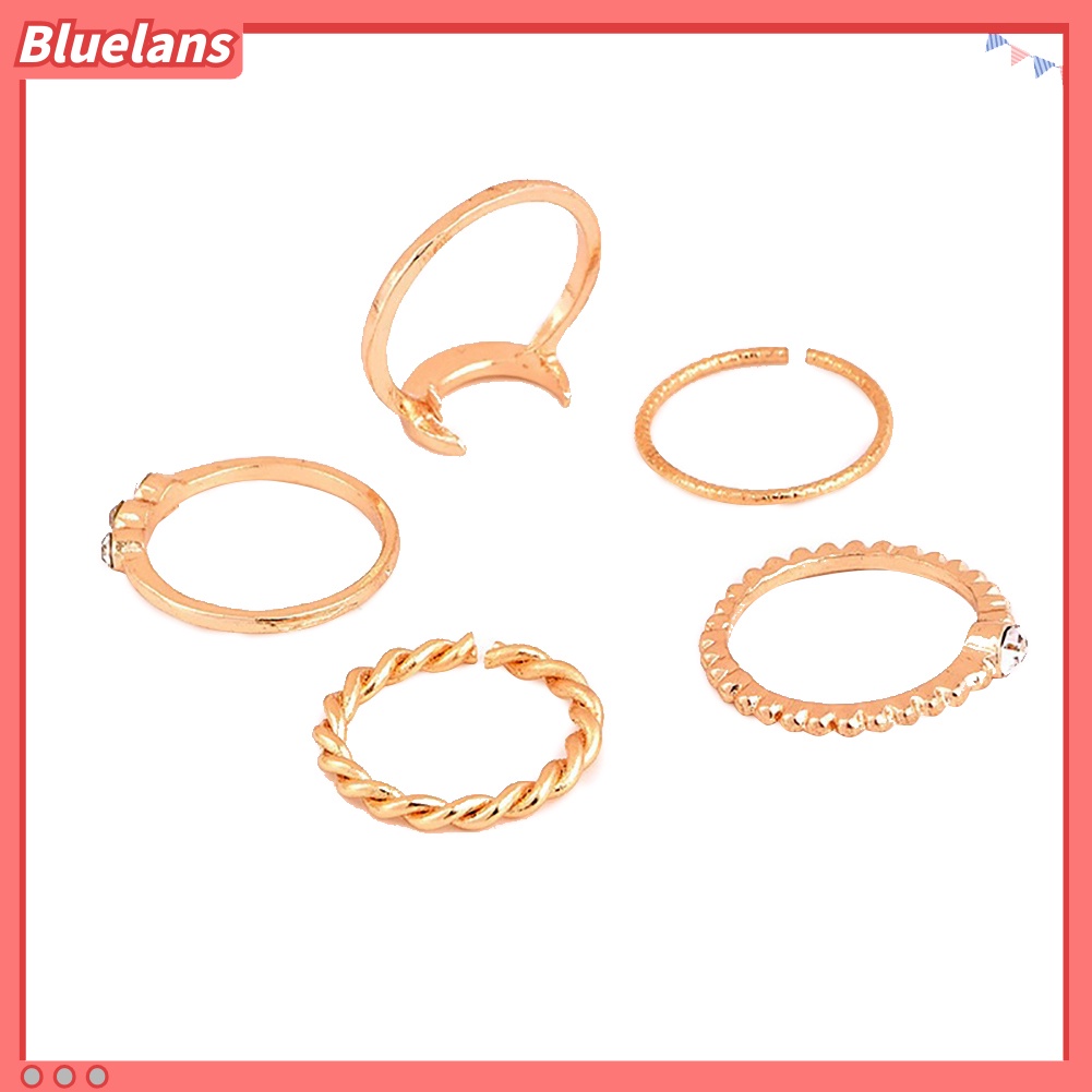 [BLS] 5pcs Set Cincin Jari Buku Jari Bulan Vintage Bohemian Perhiasan Sendi Yang Dapat Disesuaikan