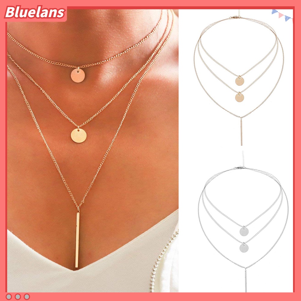 [BLS] Bohemia Multi-layer Bulat Tongkat Liontin Wanita Kalung Choker Perhiasan Charm