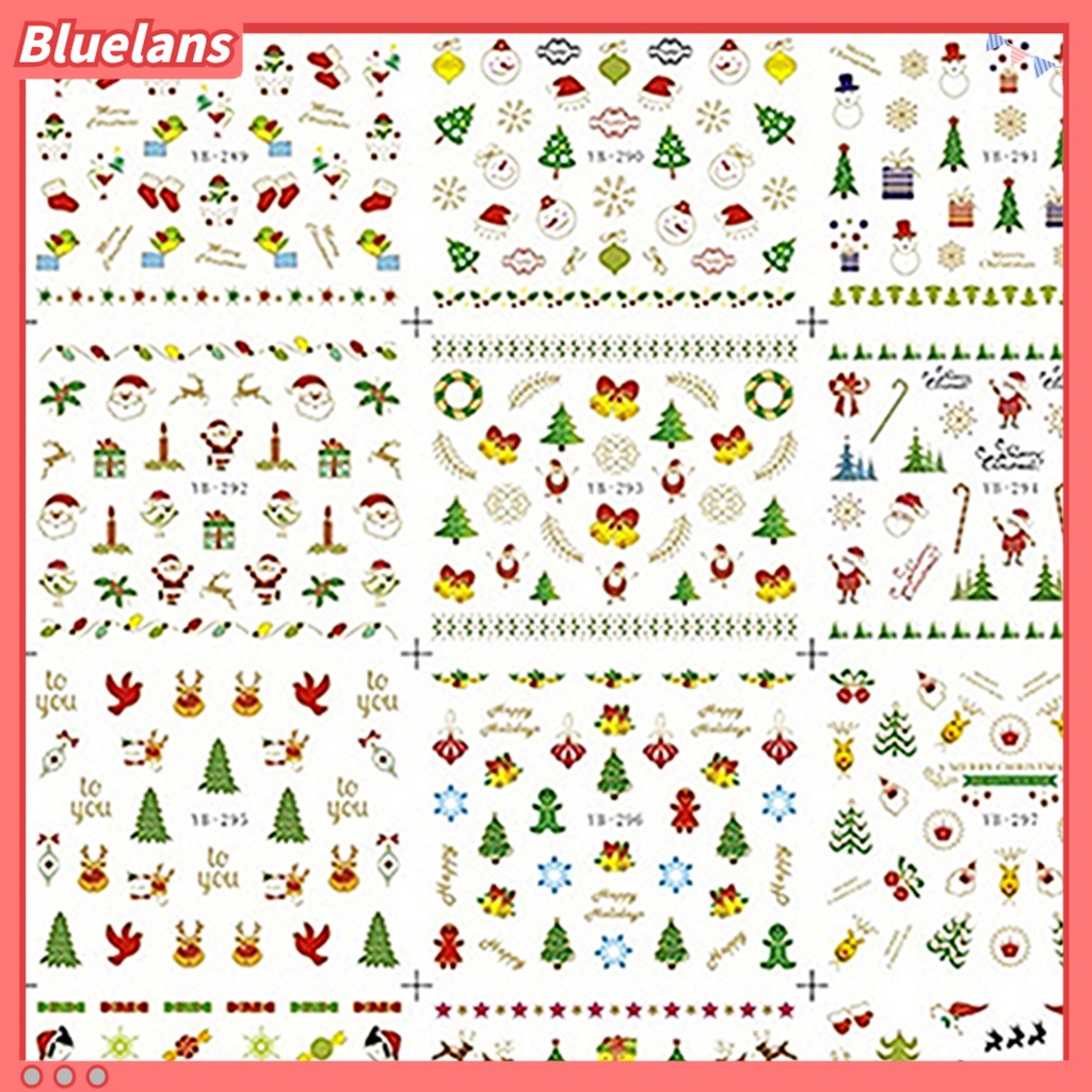 [BLM] 12pcs /Sheet Stiker Kuku Natal Perekat Diri Menarik Xmas Nail Art Decal Untuk Kuku