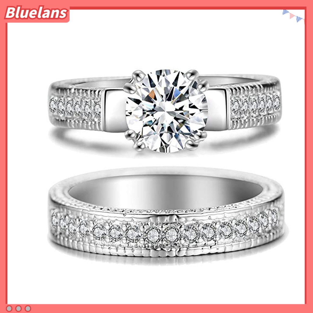 [BLS] 2pcs Cincin Pasangan Bentuk Geometri Cubic Zirconia Pria Wanita Shiny All Match Rings Untuk Pernikahan