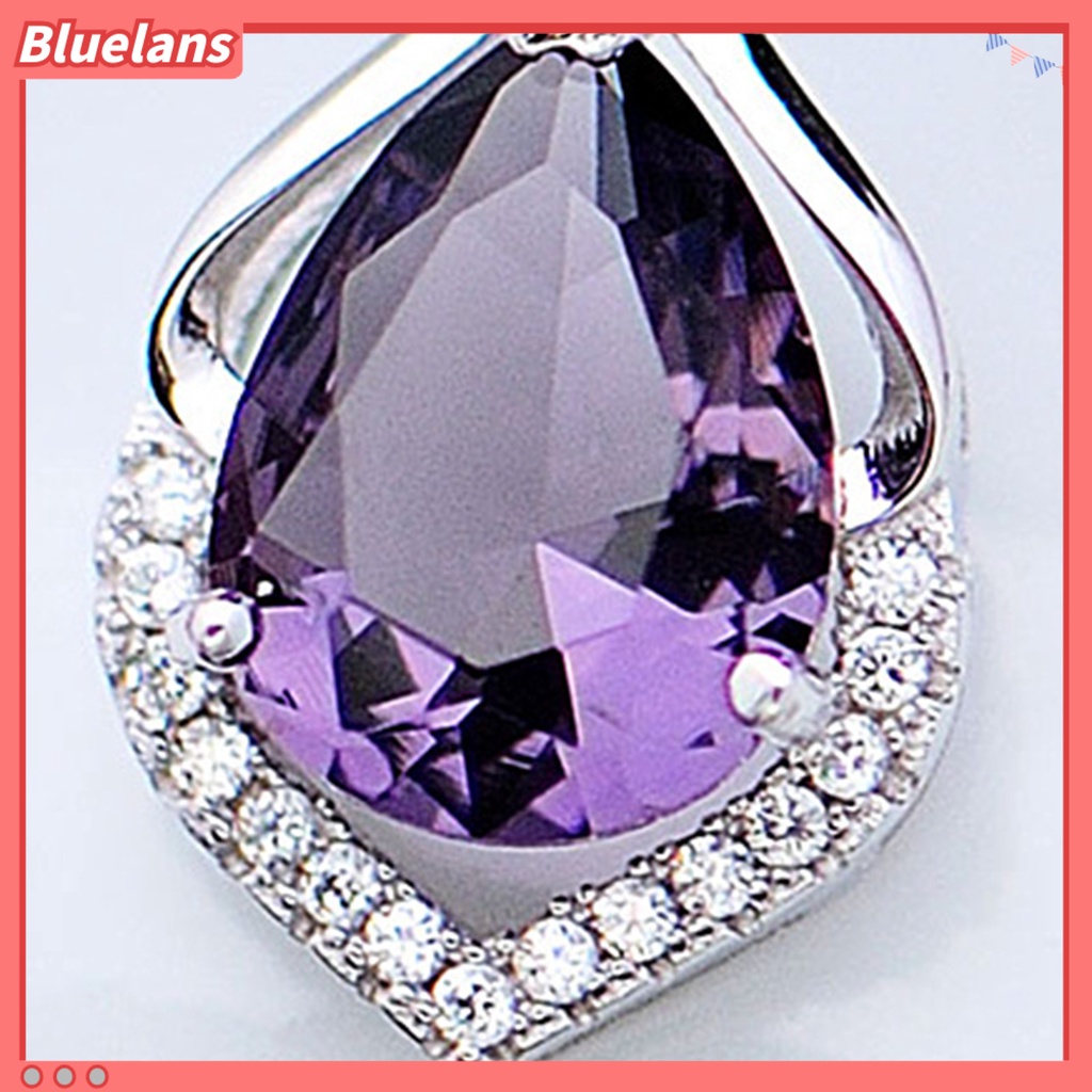 [BLS] Ungu Kristal Imitasi Wanita Kalung Berongga Paduan Bersinar Mewah Sweater Kalung Perhiasan Aksesoris