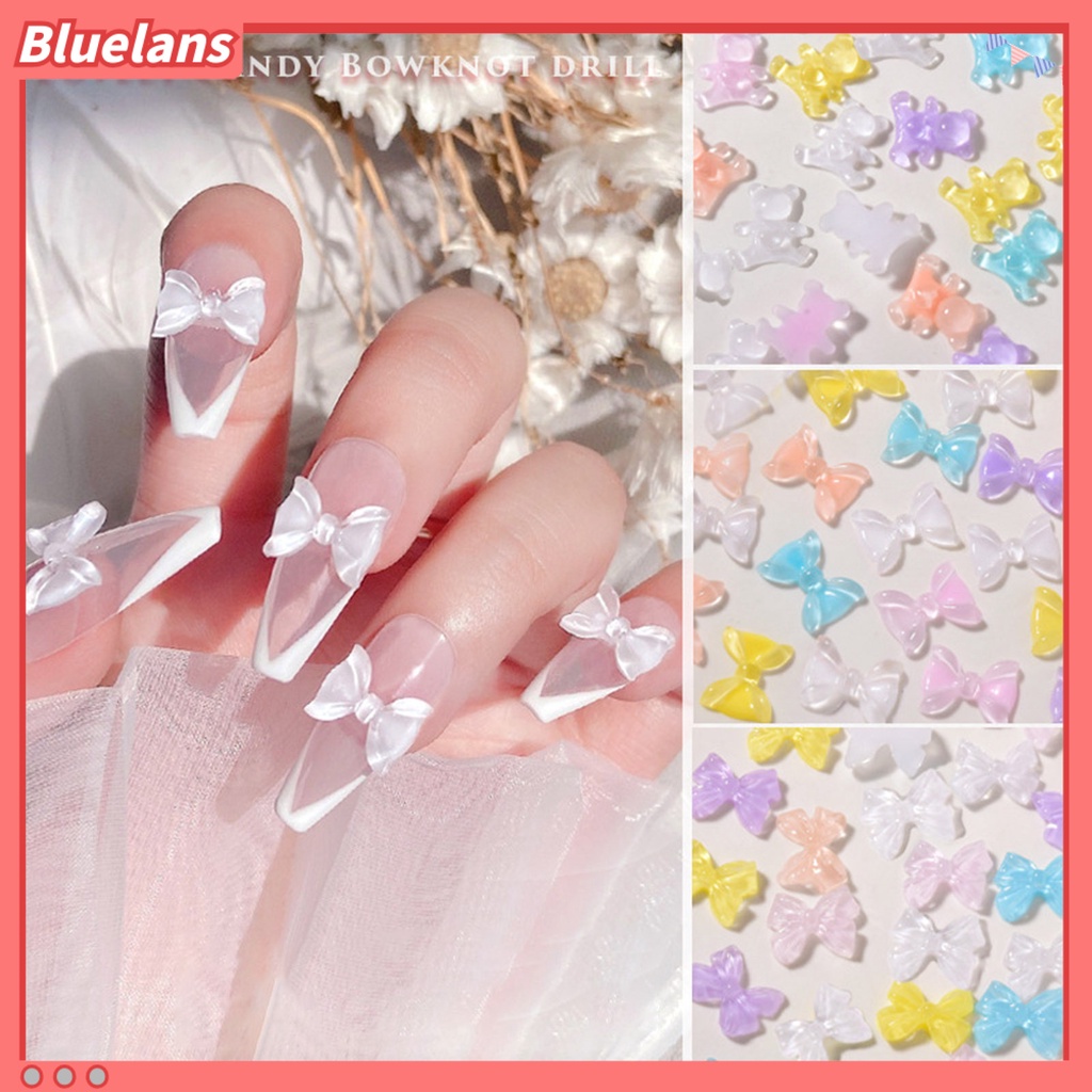 [BLM] 50 Pcs Nail Art Perhiasan Indah Busur Pesona Aksesoris Berwarna Resin Nail Art Dekorasi Perlengkapan Kuku