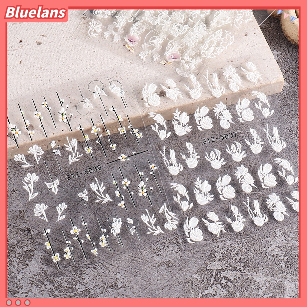 [BLM] 1set Stiker Kuku Perekat Diri Tidak Bau Lengket Kuat Banyak Gaya Aplikasi Lebar Hias Eye-catching 3D Bunga Gaya Timbul Stiker Desain Kuku Perlengkapan Kuku