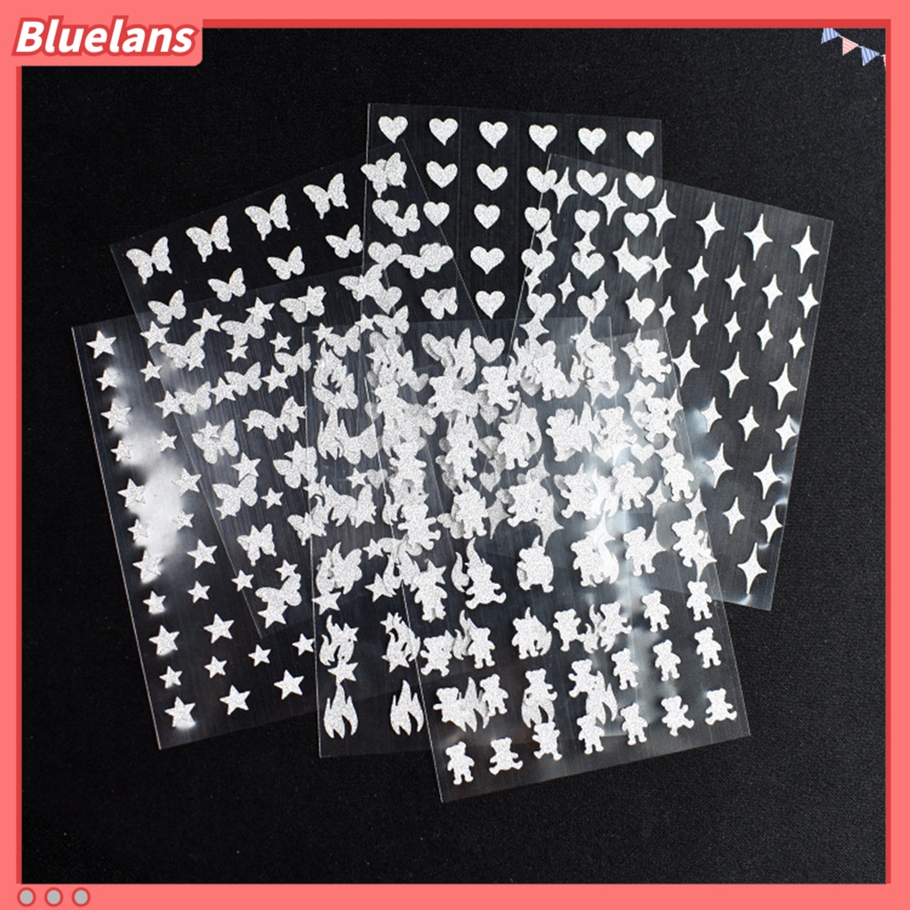 [BLM] Stiker Hati Mengkilap Gambar Hidup DIY Aneka Bentuk Flash Silver Nail Art Sticker Untuk Wanita