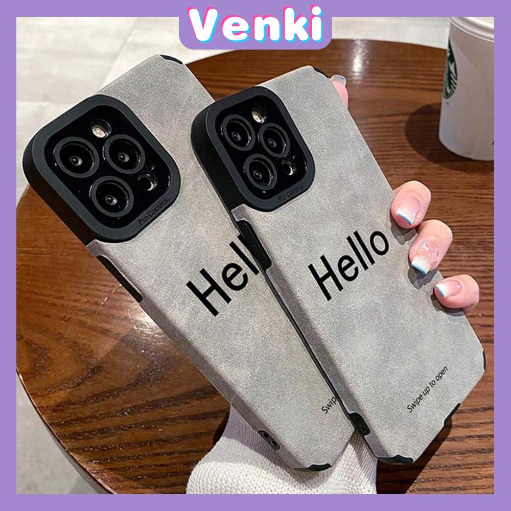 VENKI - Untuk iPhone 11 Case Leather Pupil Suede Case Soft Shockproof Airbag Case Pelindung Kamera Simple English Hello Kompatibel dengan iPhone 14 13 Pro max 12 xr xs 7Plus 8Plus