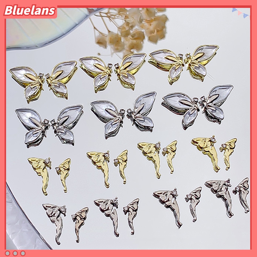 [BLM] 10pcs Nail Art Dekorasi Berlian Imitasi Bertatahkan Mudah Di Tempel Fadeless Anti-Oksidan Jatuh-resistance DIY Sayap Malaikat Kupu-Kupu Nail Art Sayap Aksesoris Untuk Salon Kuku