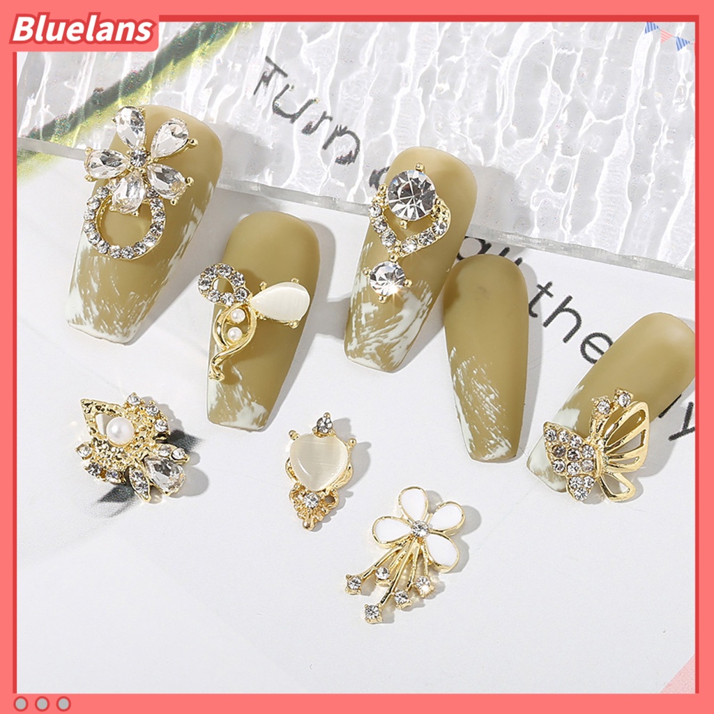 [BLM] 10pcs Manicure Decor Tiga Dimensi Bersinar Mempesona Efek Visual DIY Alloy Butterfly Heart Water Drop Garland Nail Charm Nail Salon Supply