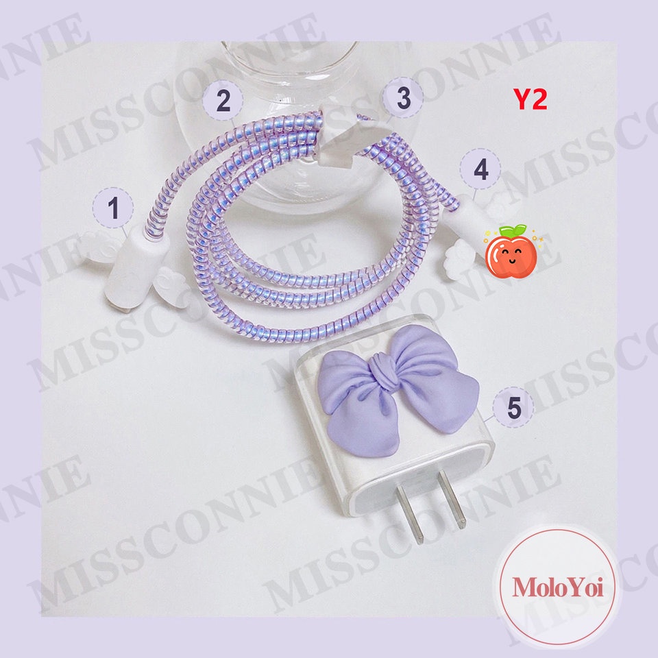 Set Lengan Kabel Data Tepi Bergelombang 5in1 Kompatibel Untuk Apple 18/20W Adapter Charger Cute Strawberry Bear Toy Story Love Heart Lovely Bowknot Cable Soft Cover Dengan Pelindung Gigitan