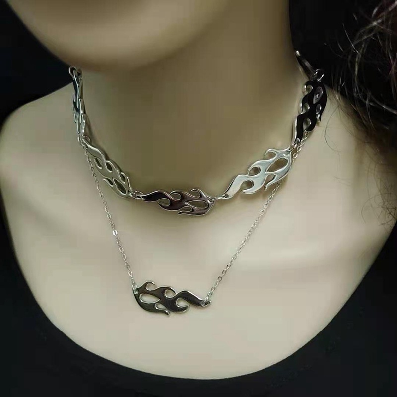 Hip-hop Harajuku Flame Choker Kalung Keren Gaya Jalan Cowok Cewek Punk Pesona Perhiasan Gothic Keren Motor Klub Malam Aksesori