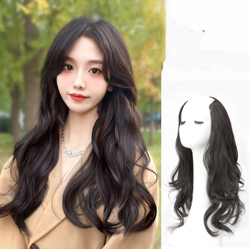 Wig Ekstensi Rambut Tak Terlihat Bentuk V Keriting Panjang Alami Gaya Perancis Untuk Wanita Menambah Volume Dan Lapisan 55cm