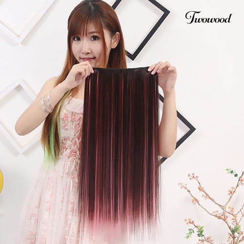 Twowood Mixed Color Clip in Straight Long Hair Extension Cosplay Pesta Wanita Sopak