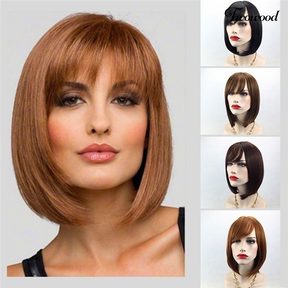 Twowood 30cm Bobo Gaya Panjang Bahu Lurus Bang Wig Wanita Fringe Hair Extension