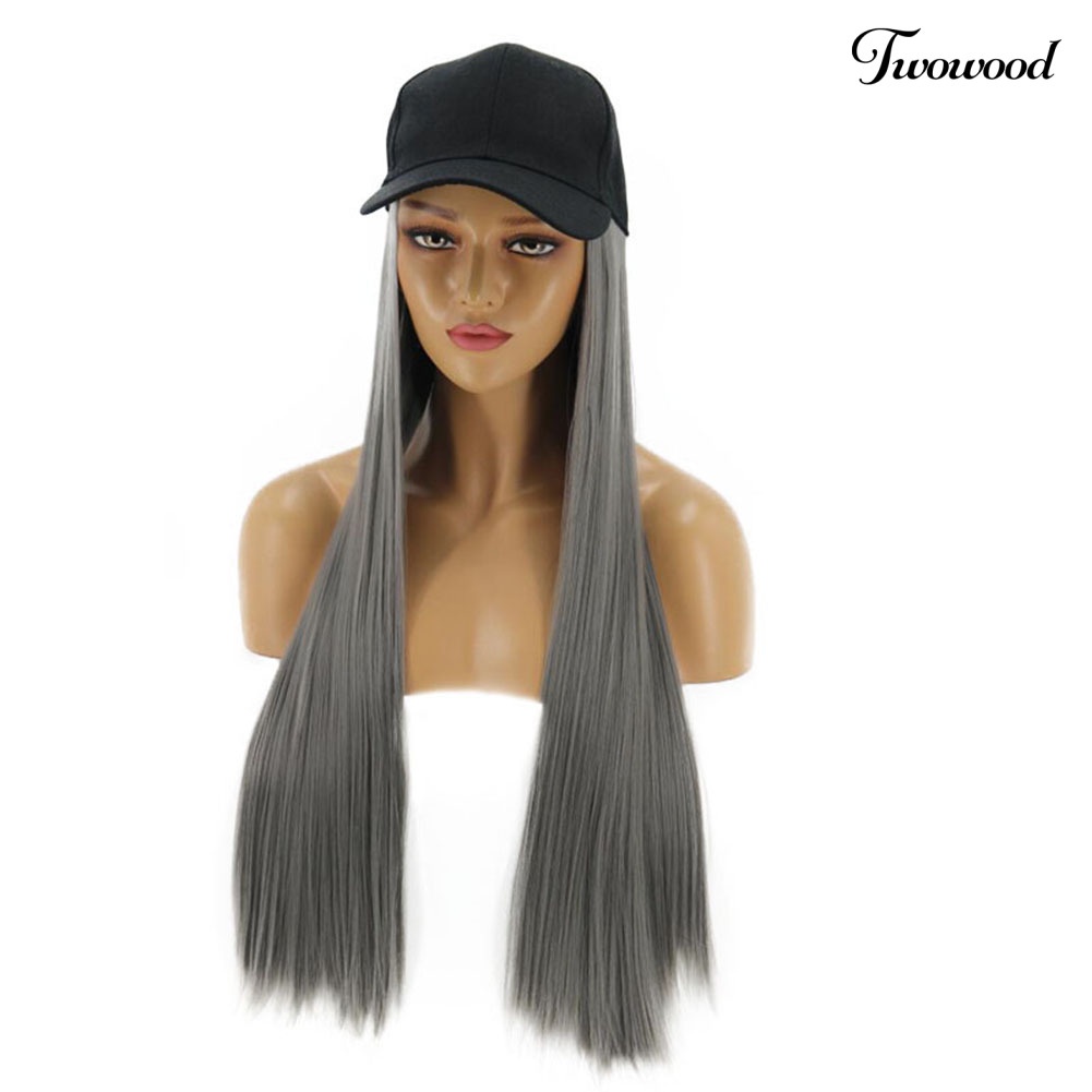 Twowood Charming Women Long Straight Rambut Sintetis Ekstensi Wig Sopak Dengan Topi