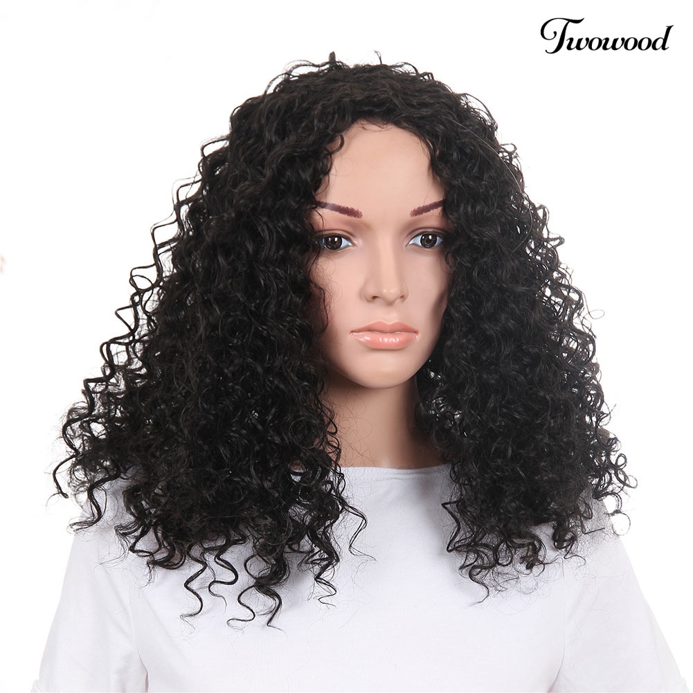 Twowood Wanita Fashion Afrika Keriting Bergelombang Rambut Pendek Suhu Tinggi Serat Wig Sopak