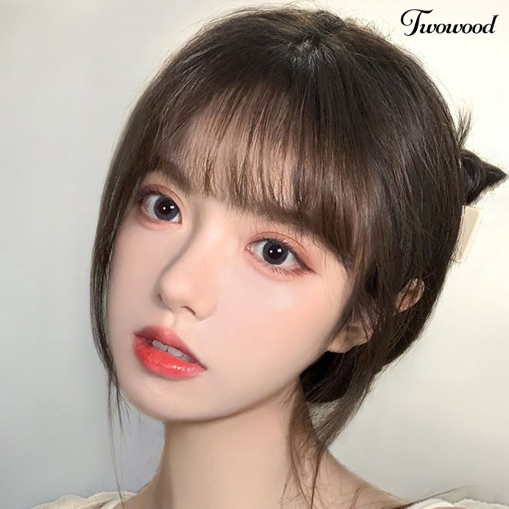 Twowood Poni Palsu Realistis Mulus Alami Berbulu Ringan Alat Makeup Ultralight Perempuan Tenun Tangan Poni Wig Untuk Gadis