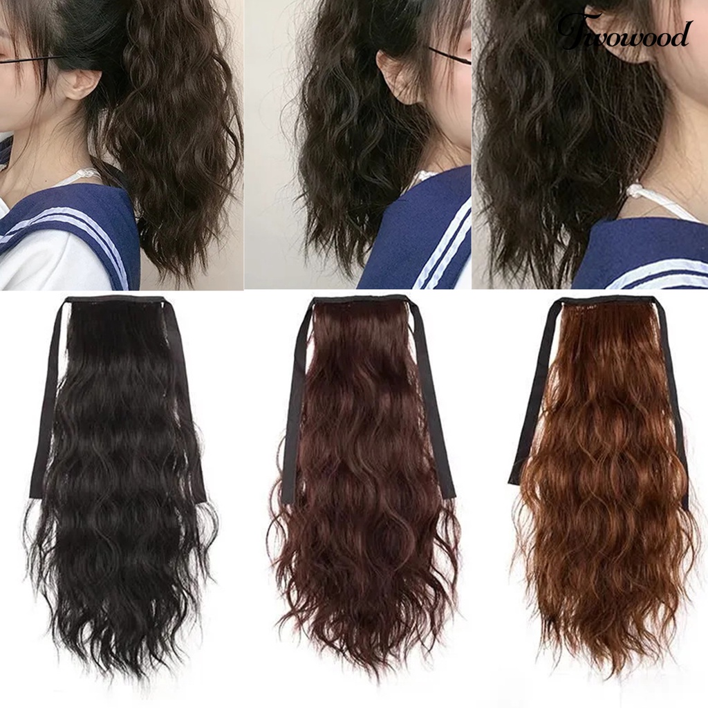 Twowood Ponytail Wig Alami Nyaman Dipakai Fluffy Dyed Halus Alat Makeup Suhu Tinggi Sutra Panjang Jagung Keriting Ponytail Untuk Rumah