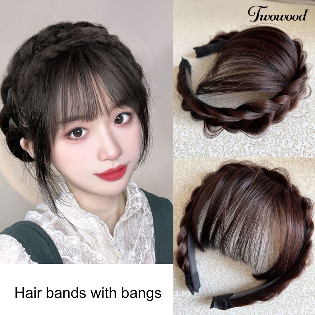 Twowood Wig Poni Bantalan Cranial Vault Fluffy Menutupi Celah Rambut Alami Realistis Tak Terlihat Ultra Ringan Dikepang Bando Poni Wig Pacaran Supply