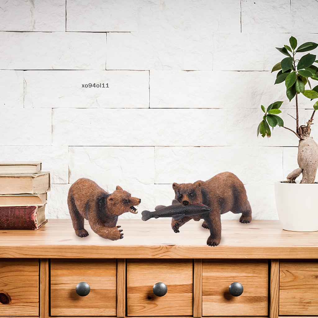 Xo Grizzly Bear Toys Figurines Set, Figure Keluarga Beruang Hewan Hutan Plastik OL