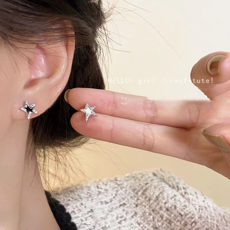 Ay(cn) Anting Tusuk Bintang Kristal Sederhana Hati Anting Klip Silver Untuk Aksesoris Perhiasan Wanita