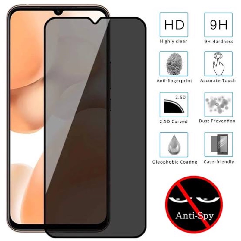 Tempered Glass Anti Spy oppo A3S/ A7/ A12/ A5S/ A57 2022/F7/ F9/ F11/ A55/A76/A96 Privacy Spy Antigores Spy KACA privacy spy