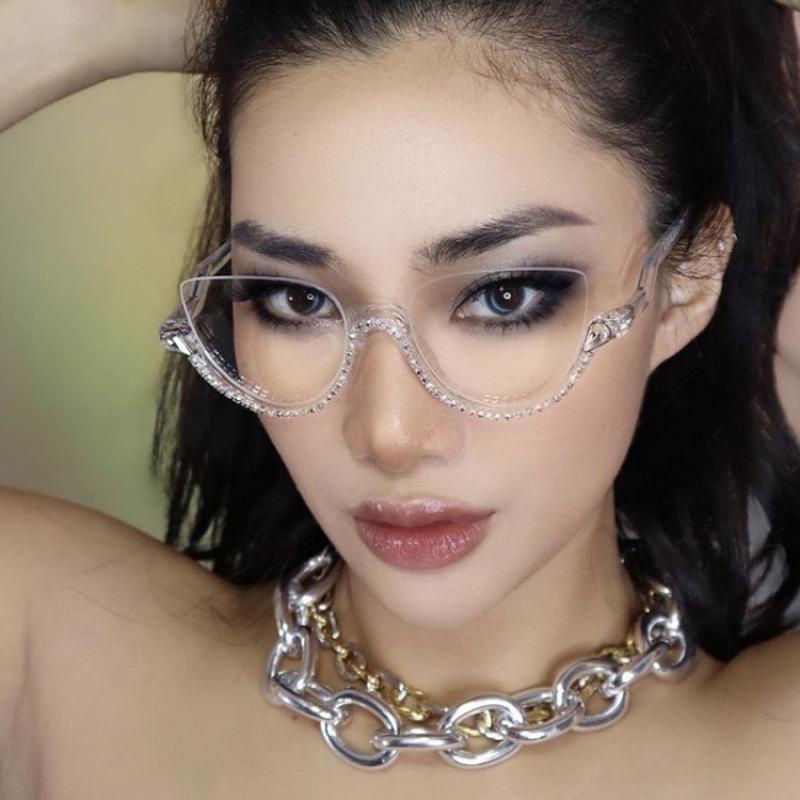 Kacamata Anti Radiasi Cat Eye Diamond Half Frame Untuk Wanita