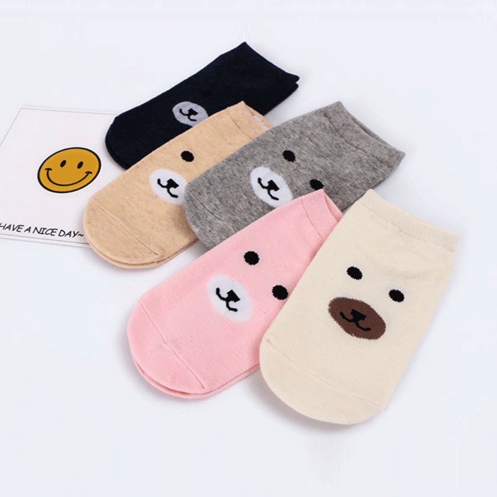 ☀ INDOLAND ☀  Kaos Kaki Motif Beruang Lucu / Kaos kaki Laki-Laki Perempuan / Cute Bear Ankle Socks Import KK125