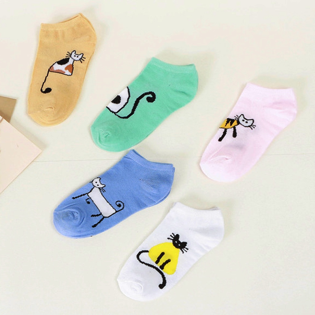INFY - Kaos Kaki Motif Kucing Lucu Bahan Katun Kaos Kaki Laki-Laki Perempuan KK128