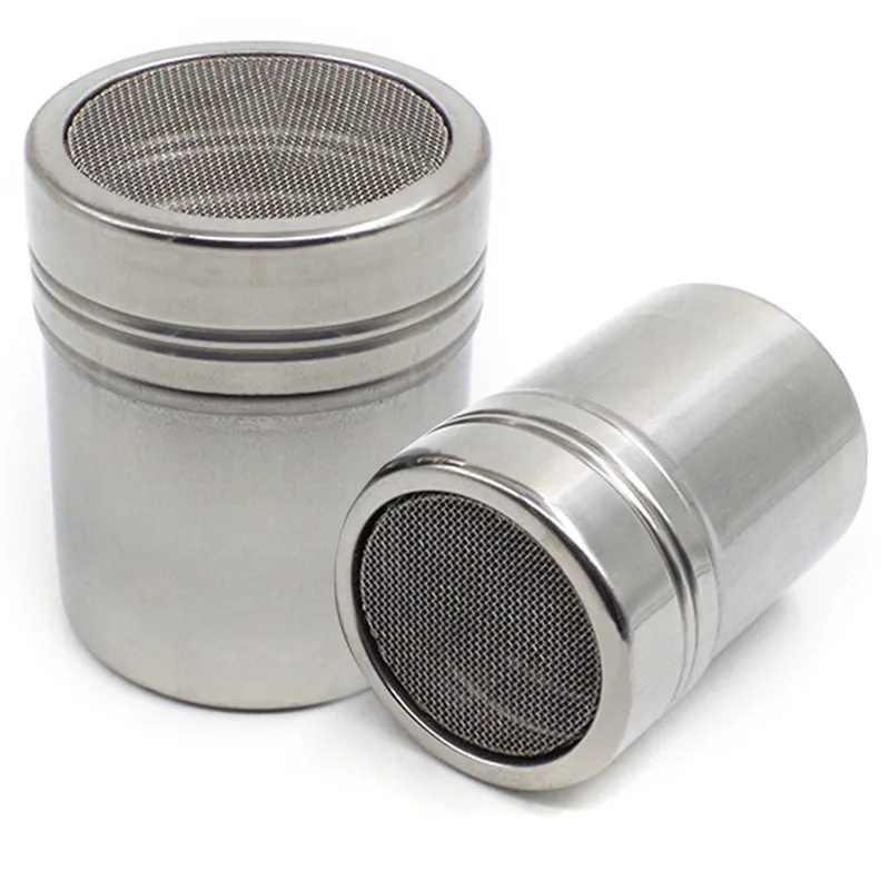 Stainless Steel Sprinkle Cocoa Sugar Gauze Mesh Jar/Botol Bumbu Kain Lap Bubuk Kopi Mewah