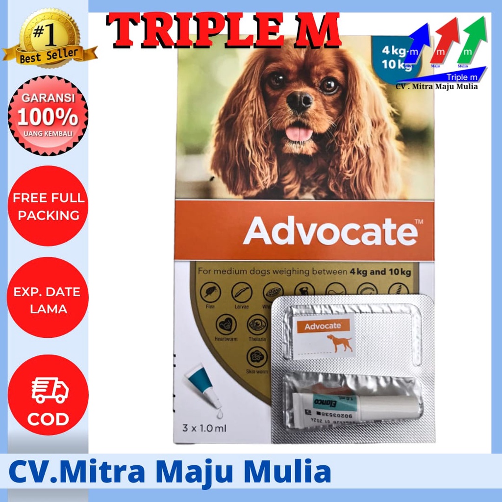 Advocate DOG TRIPLE M - Obat tetes Kutu untuk anjing Berat Badan Sampai 4kg 1 Pipet