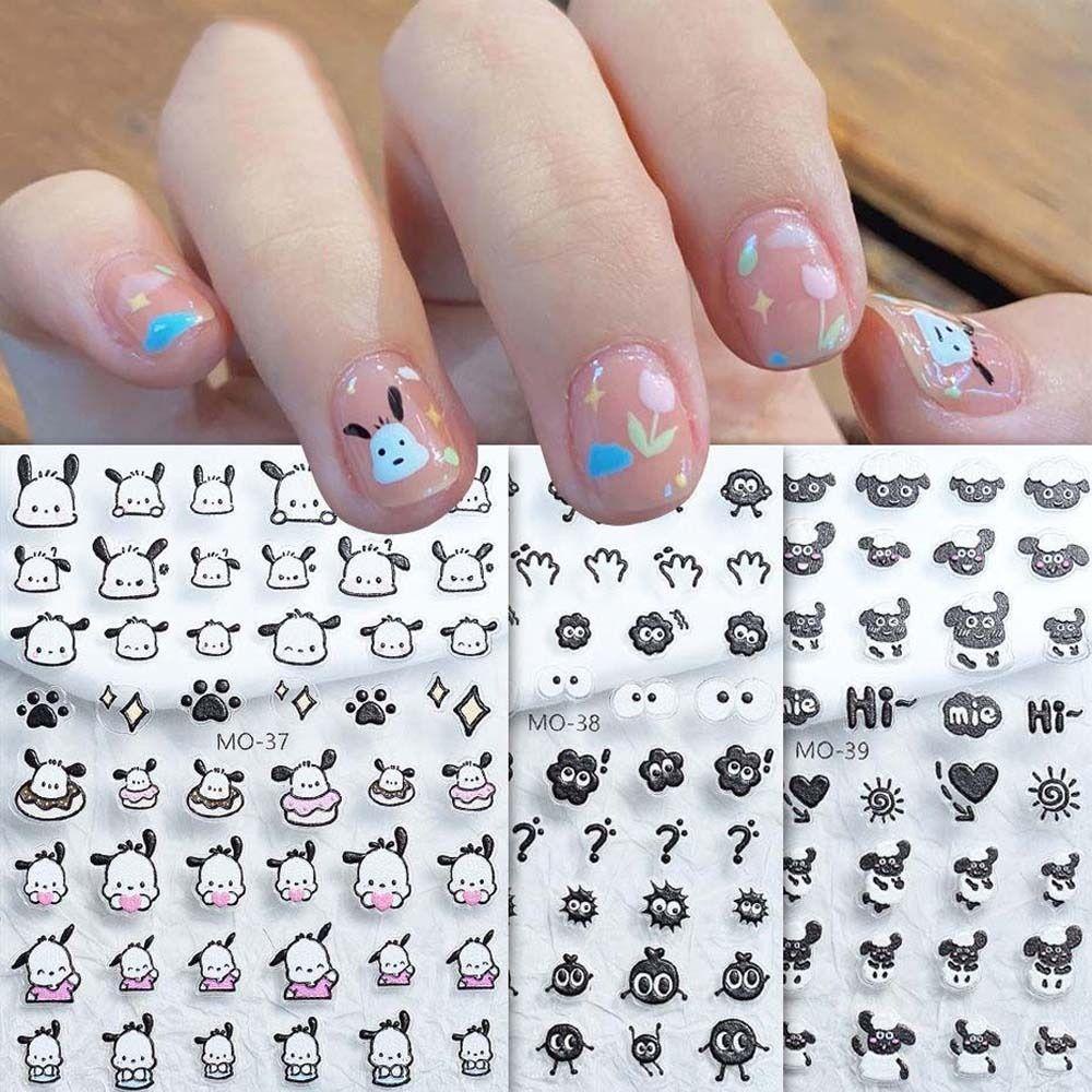 Mxbeauty CartoonNail Sticker Wanita Lucu Kuromi Melody Domba Relief Dekorasi Kuku