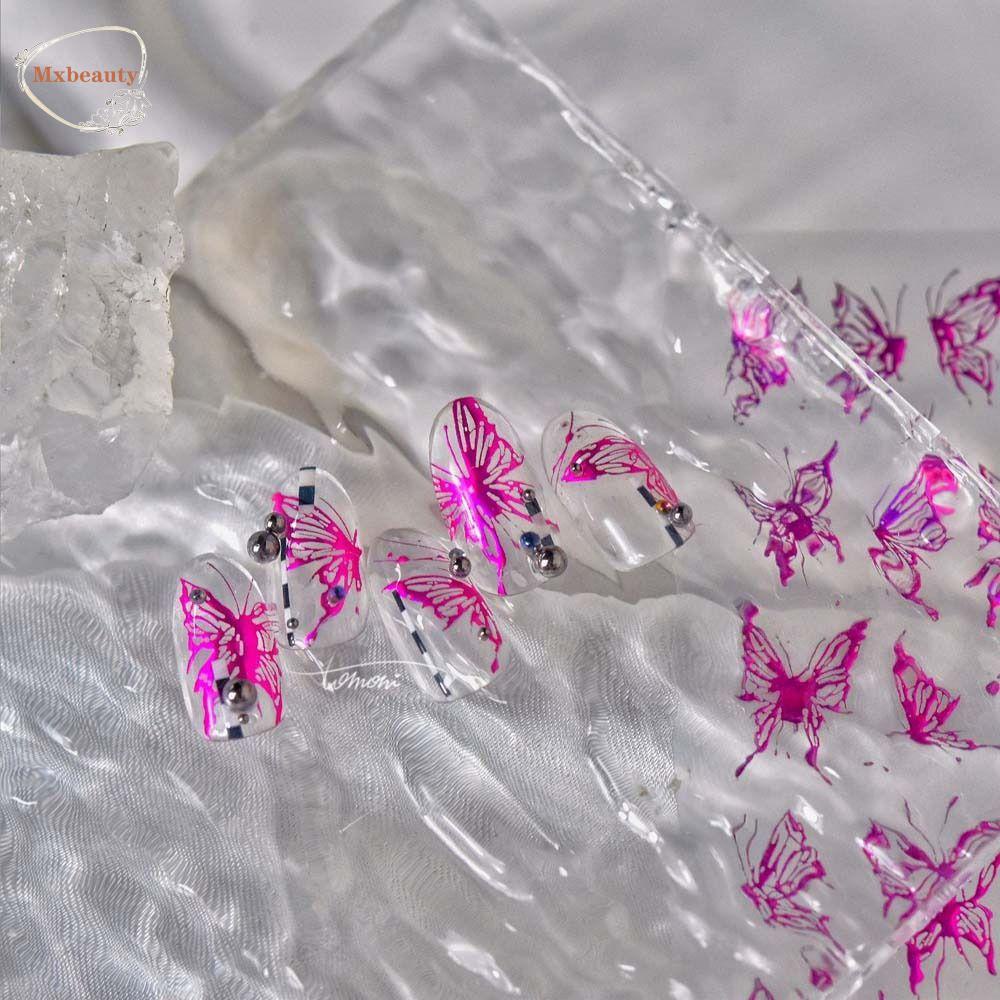 Mxbeauty Stiker Kuku Kupu-Kupu Relief Bronzing Manicure Aksesoris Self Adhesive Laser Nail Stickers