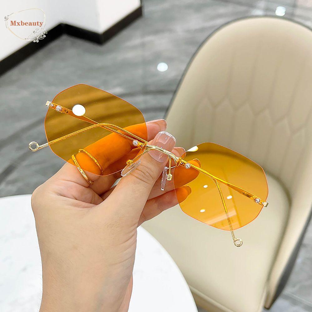 Mxbeauty Kacamata Poligon Retro Simple Kaca Mata Anti Radiasi Untuk Wanita UV Protection Protection Glasses Female Rivet Kaca Anti Radiasi Frameless Eyewear Women Glasses