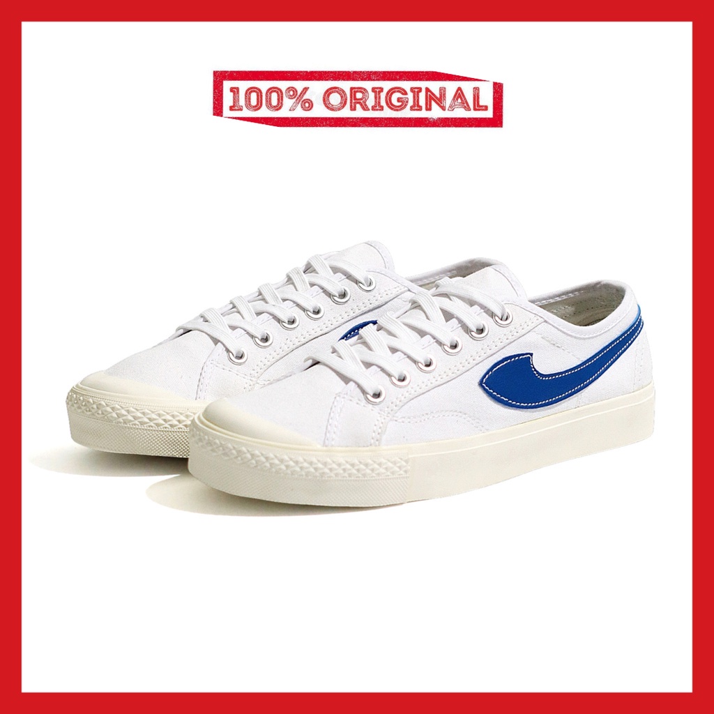 ORIGINAL - Sepatu Brand Lokal Kasual Pria Wanita No Brand White Blue Low Not Sneakers Compass Gazelle Putih Biru